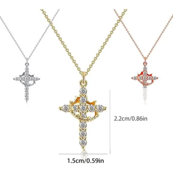 3-Pack Women’s Dainty Cross Necklaces in 14K Gold, Rose Gold & Silver Plated